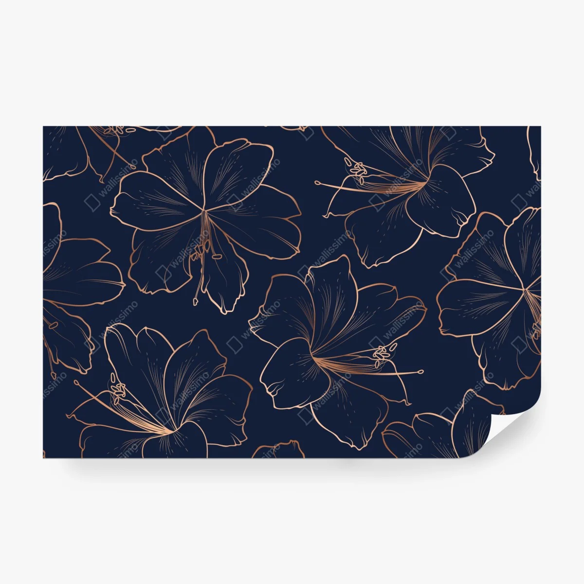 Fototapeta granatowy motyw z złotymi konturami kwiatów – Wallissimo® Fototapeta granatowy motyw z złotymi konturami kwiatów – Wallissimo®