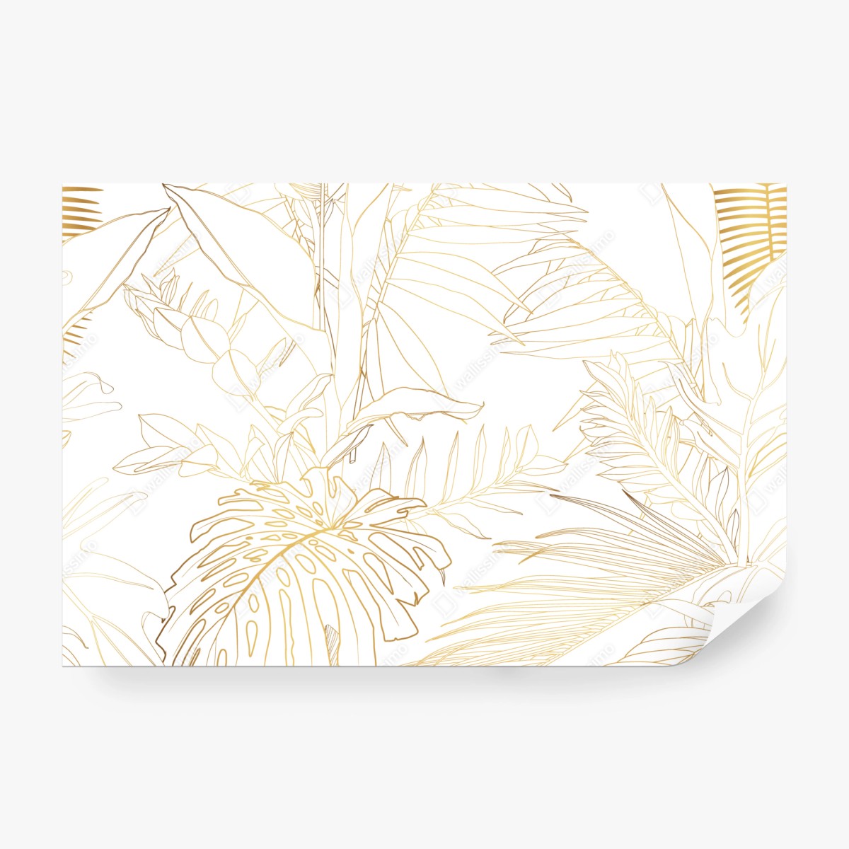 Fototapeta złote tropikalne liście line art – Wallissimo® Fototapeta złote tropikalne liście line art – Wallissimo®