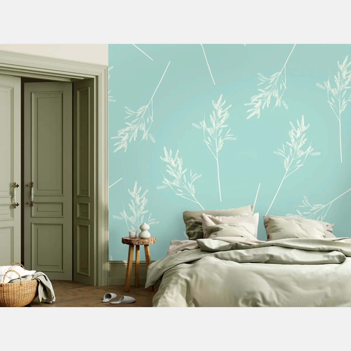 Fototapeta delikatny turkusowy wzór botaniczny – Wallissimo® Fototapeta delikatny turkusowy wzór botaniczny – Wallissimo®