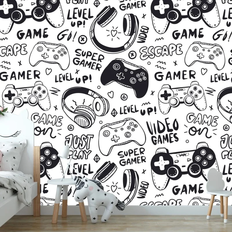 Fototapeta wzór gier wideo z kontrolerami – Wallissimo® Fototapeta wzór gier wideo z kontrolerami – Wallissimo®