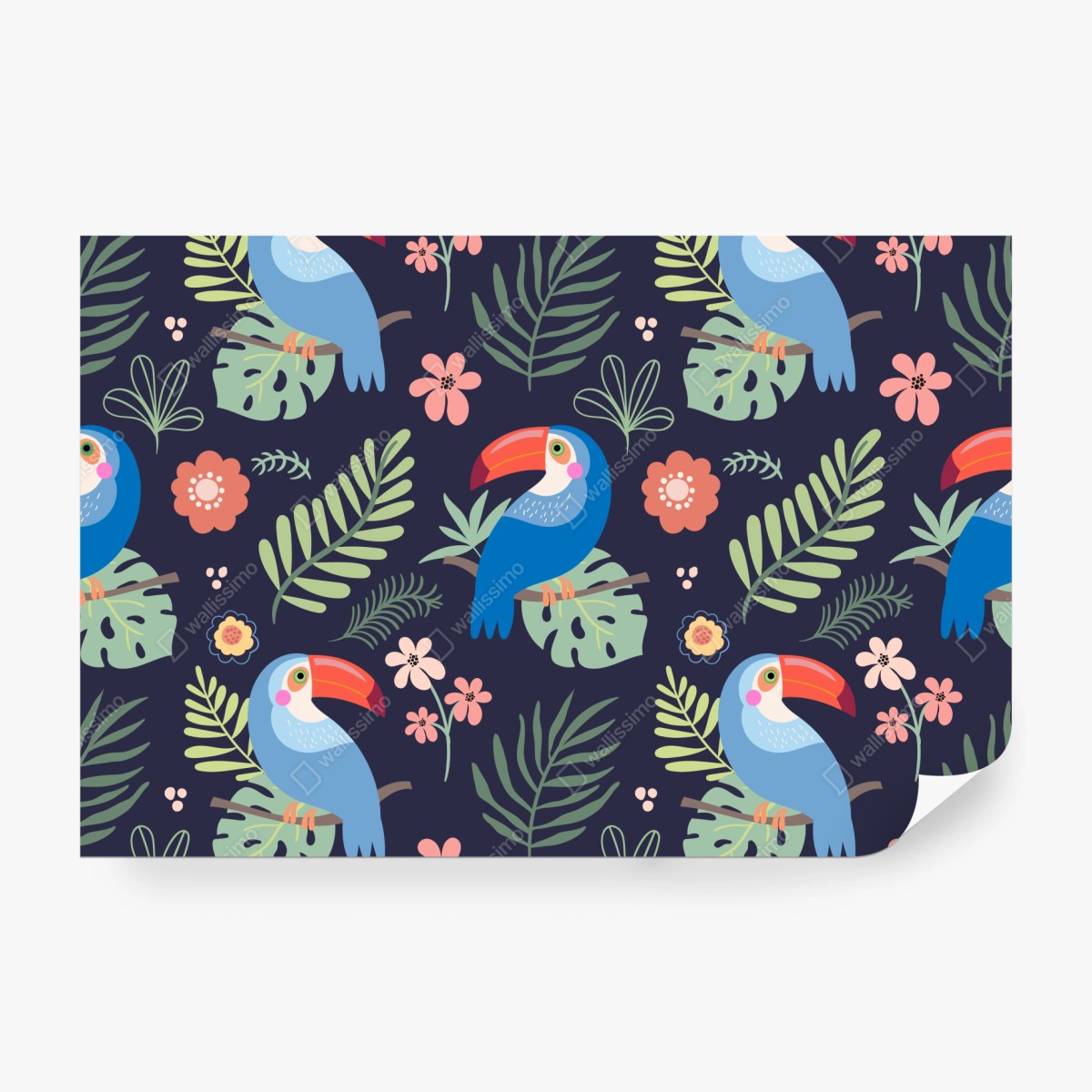 Fototapeta tropikalny wzór z tukanami na granatowym tle – Wallissimo® Fototapeta tropikalny wzór z tukanami na granatowym tle – Wallissimo®