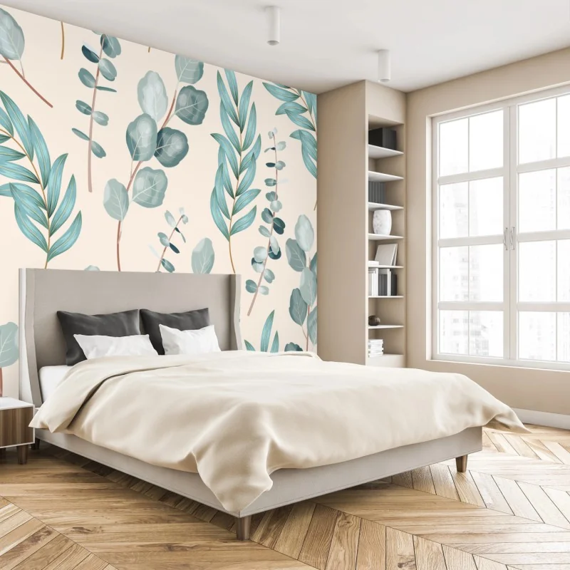 Fototapeta pastelowy wzór liści eukaliptusa – Wallissimo® Fototapeta pastelowy wzór liści eukaliptusa – Wallissimo®