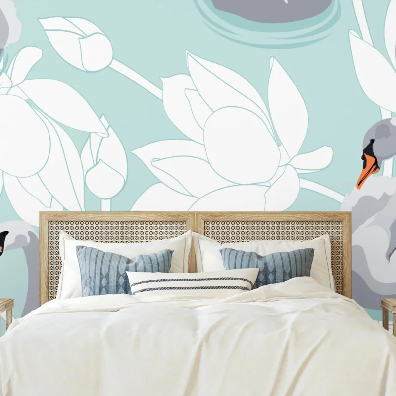 Fototapeta spokojne łabędzie i lotosy – Wallissimo® Fototapeta spokojne łabędzie i lotosy – Wallissimo®