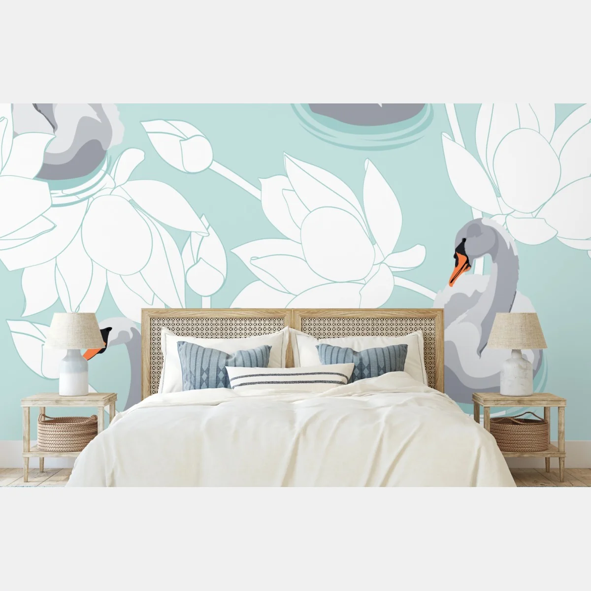 Fototapeta spokojne łabędzie i lotosy – Wallissimo® Fototapeta spokojne łabędzie i lotosy – Wallissimo®