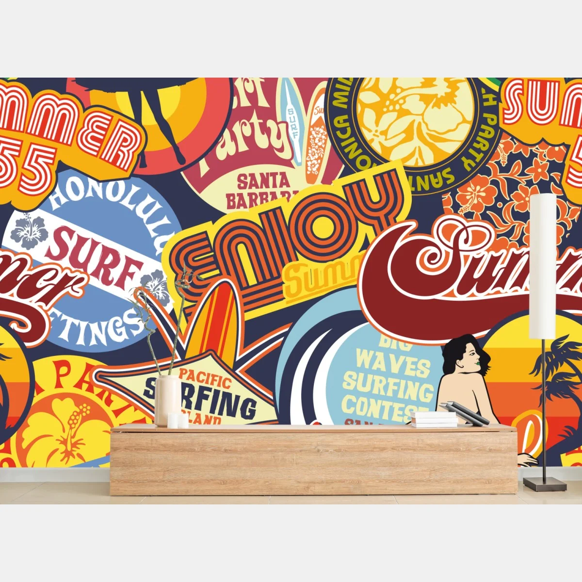 Fototapeta retro kolaż naklejek surf – Wallissimo® Fototapeta retro kolaż naklejek surf – Wallissimo®