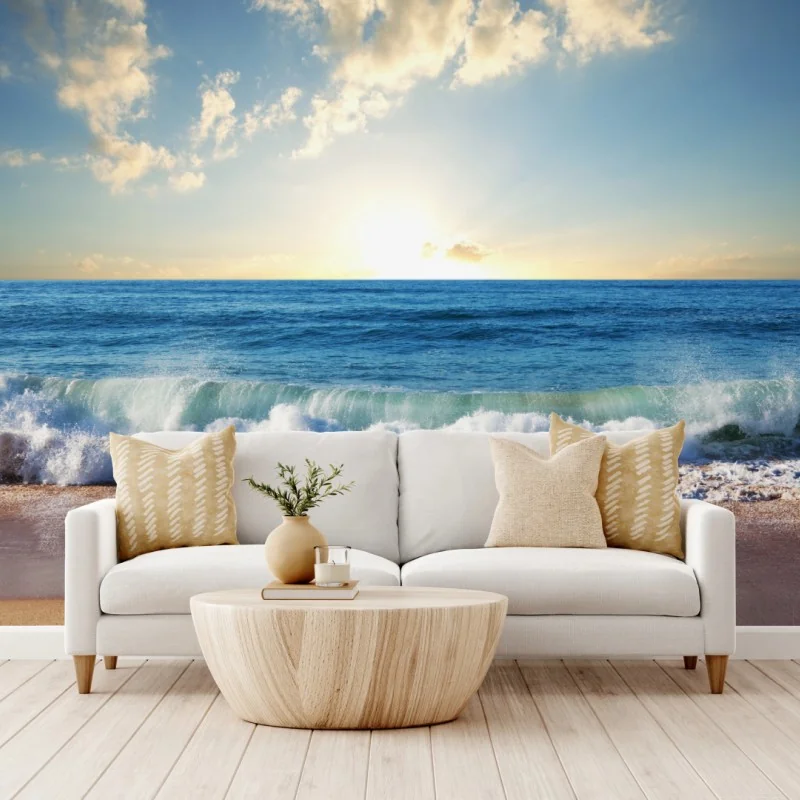 Fototapeta spokojny zachód słońca nad plażą – Wallissimo® Fototapeta spokojny zachód słońca nad plażą – Wallissimo®