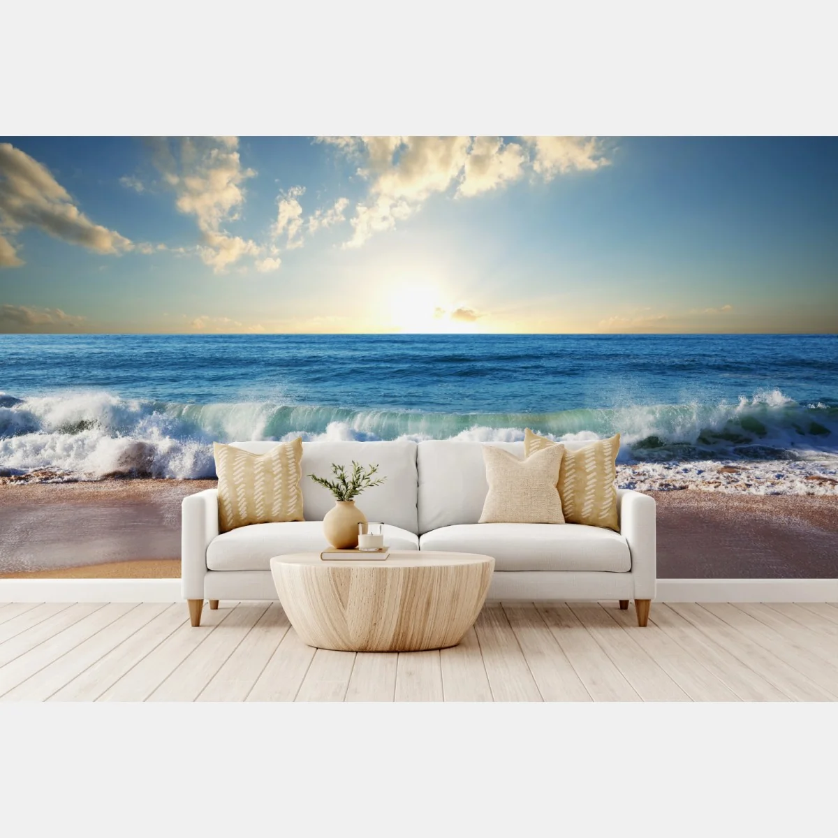 Fototapeta spokojny zachód słońca nad plażą – Wallissimo® Fototapeta spokojny zachód słońca nad plażą – Wallissimo®