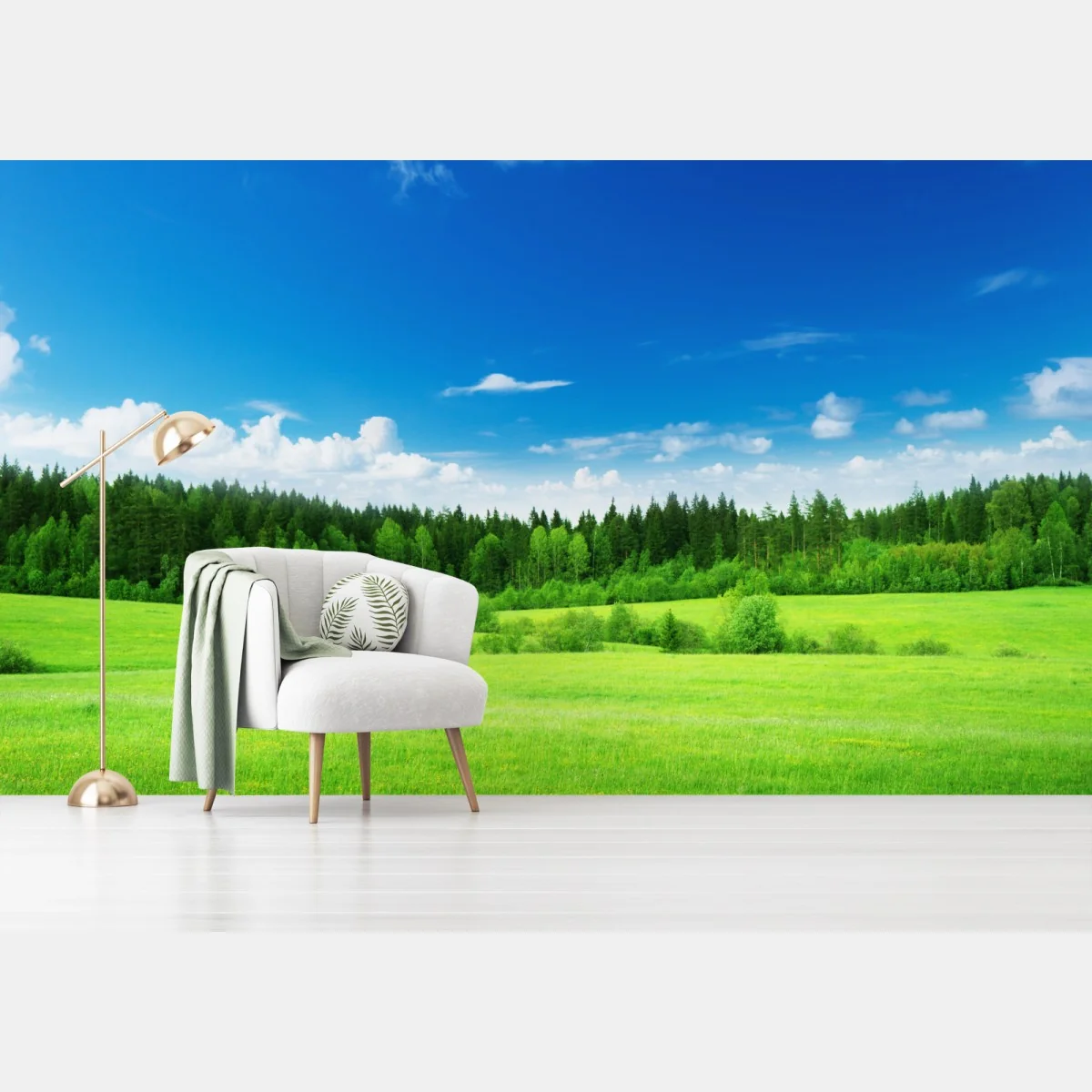 Fototapeta wiosenna łąka pod błękitnym niebem – Wallissimo® Fototapeta wiosenna łąka pod błękitnym niebem – Wallissimo®