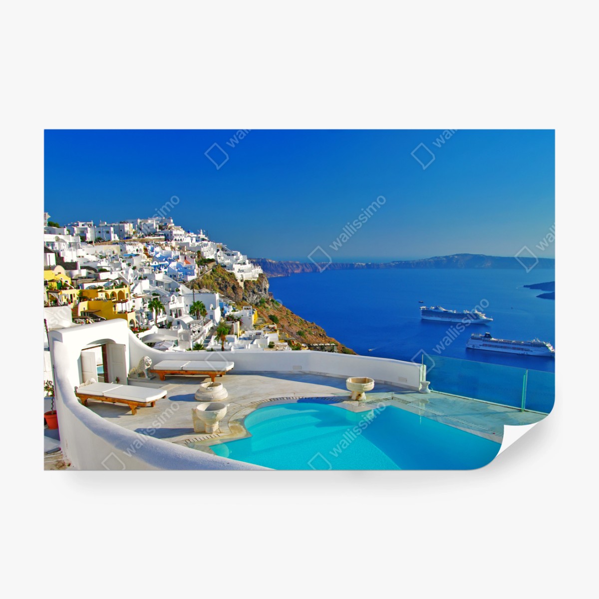 Fototapeta Santorini widok na morze z basenem – Wallissimo®