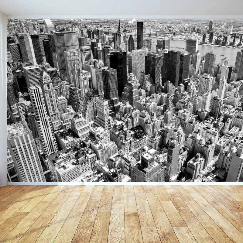 Fototapeta widok lotniczy Manhattanu w czerni i bieli – Wallissimo® Fototapeta widok lotniczy Manhattanu w czerni i bieli – Wallissimo®