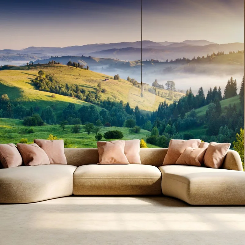 Fototapeta zachód słońca w Karpatych nad zielonymi wzgórzami – Wallissimo® Fototapeta zachód słońca w Karpatych nad zielonymi wzgórzami – Wallissimo®