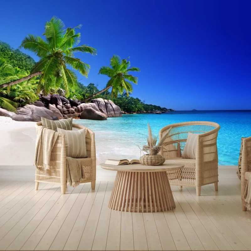 Fototapeta tropikalna plaża z turkusową wodą i palmami – Wallissimo® Fototapeta tropikalna plaża z turkusową wodą i palmami – Wallissimo®