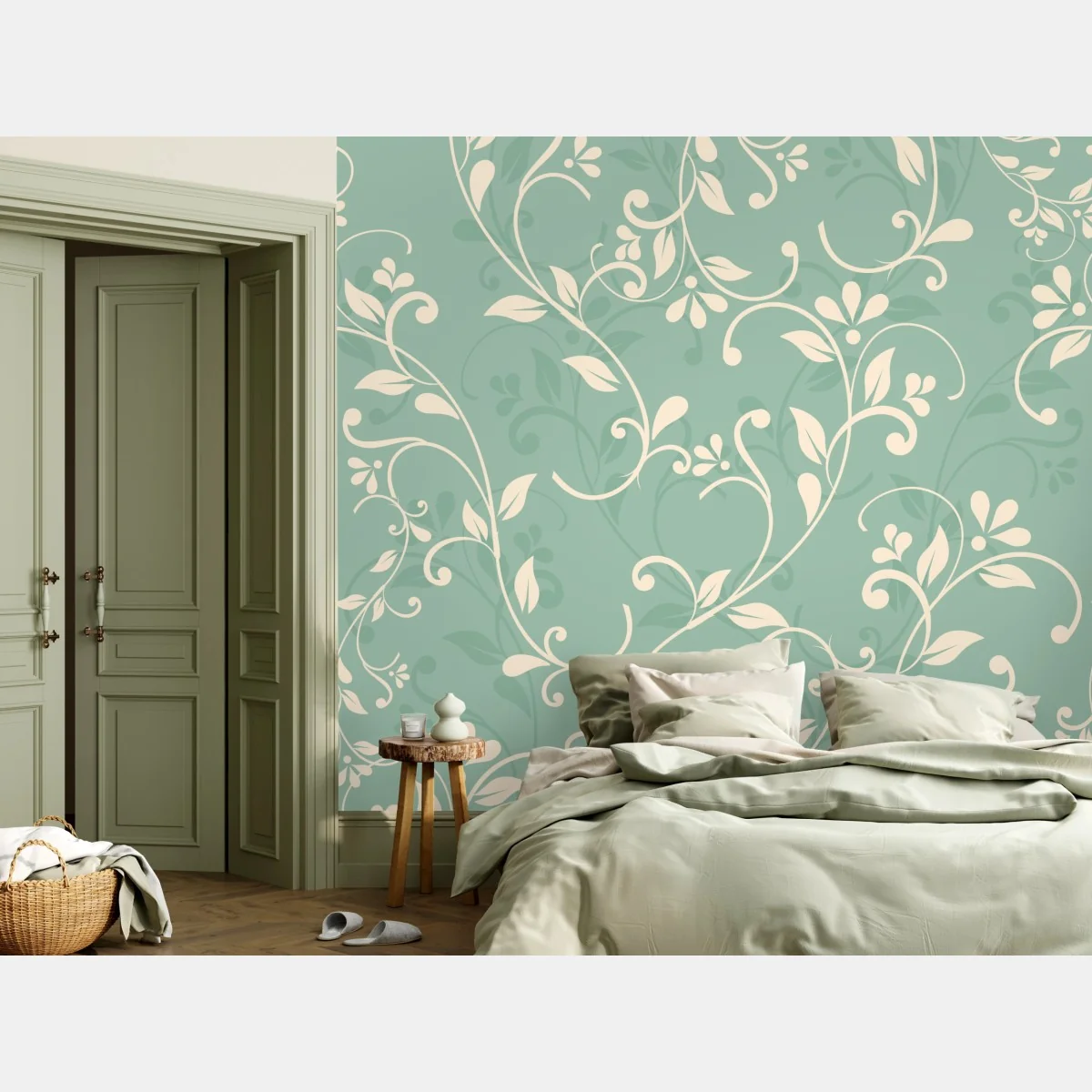 Fototapeta miętowy kwiatowy wzór w stylu vintage – Wallissimo® Fototapeta miętowy kwiatowy wzór w stylu vintage – Wallissimo®