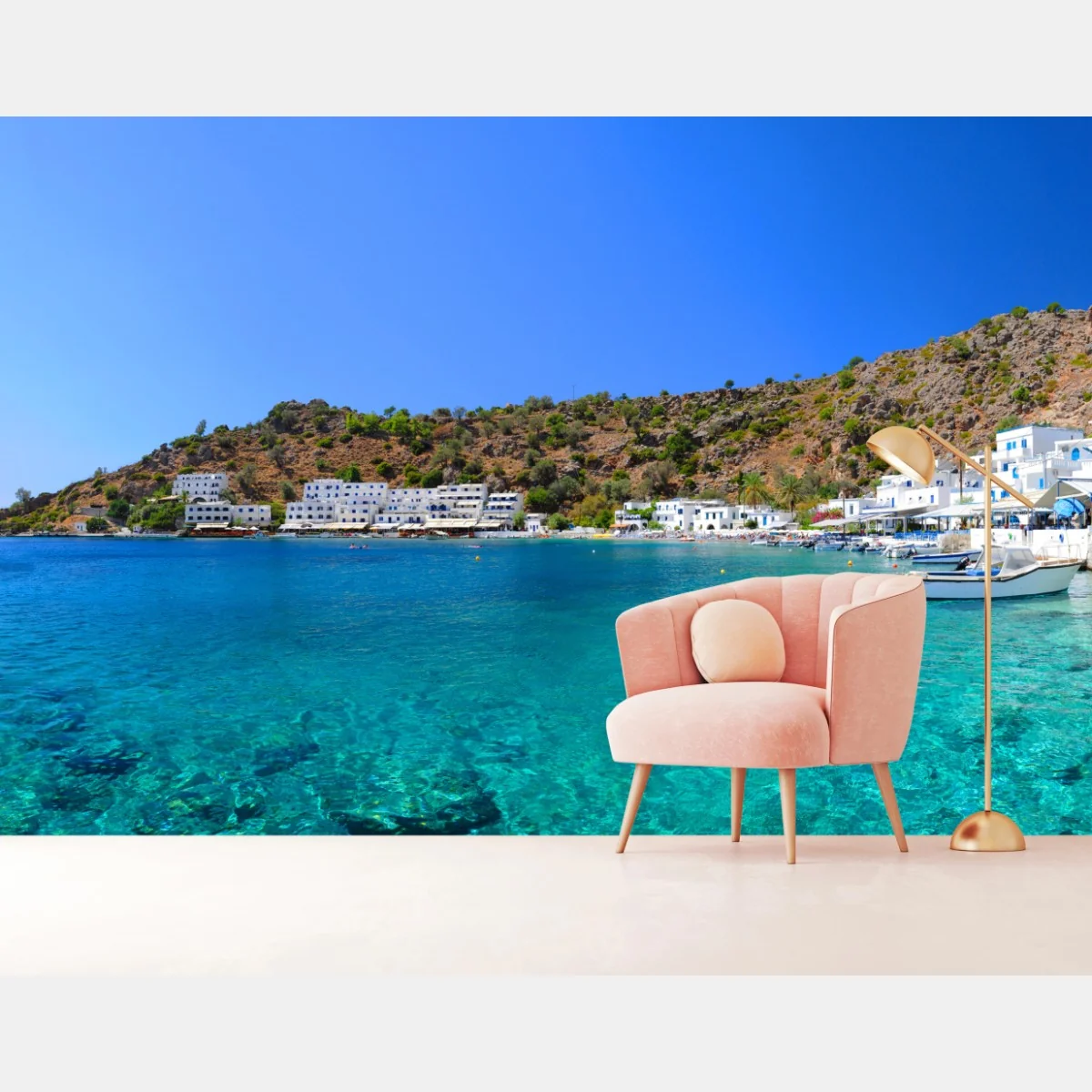 Fototapeta słoneczna zatoka śródziemnomorska z turkusową wodą – Wallissimo® Fototapeta słoneczna zatoka śródziemnomorska z turkusową wodą – Wallissimo®