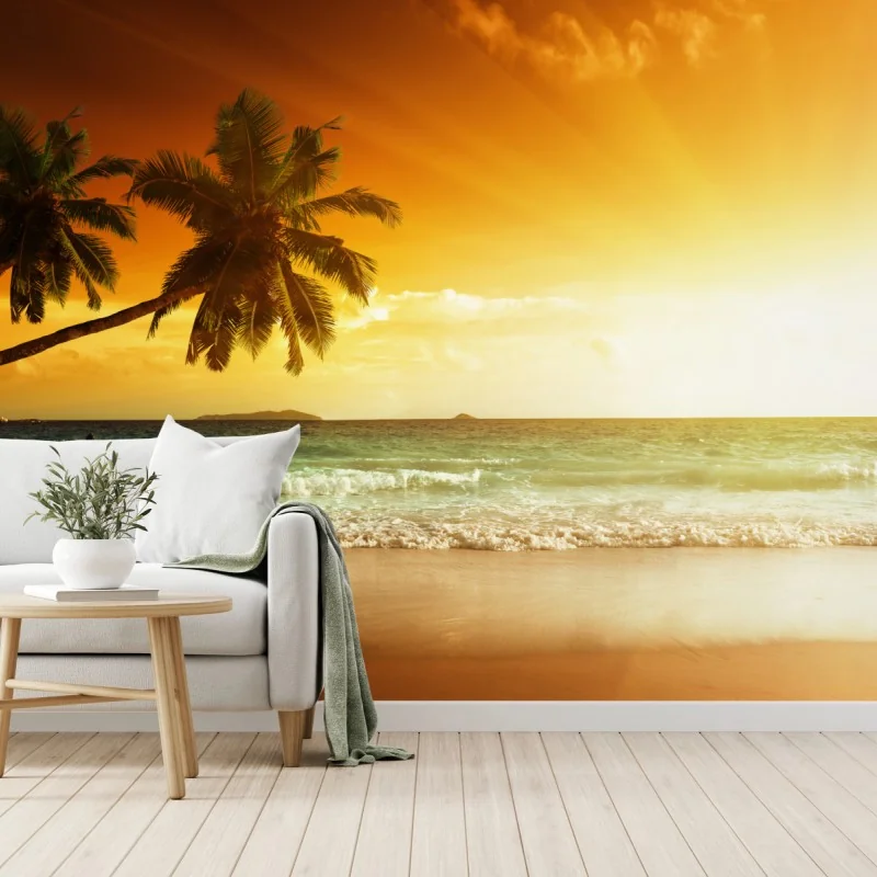 Fototapeta tropikalny zachód słońca nad plażą na Karaibach – Wallissimo® Fototapeta tropikalny zachód słońca nad plażą na Karaibach – Wallissimo®