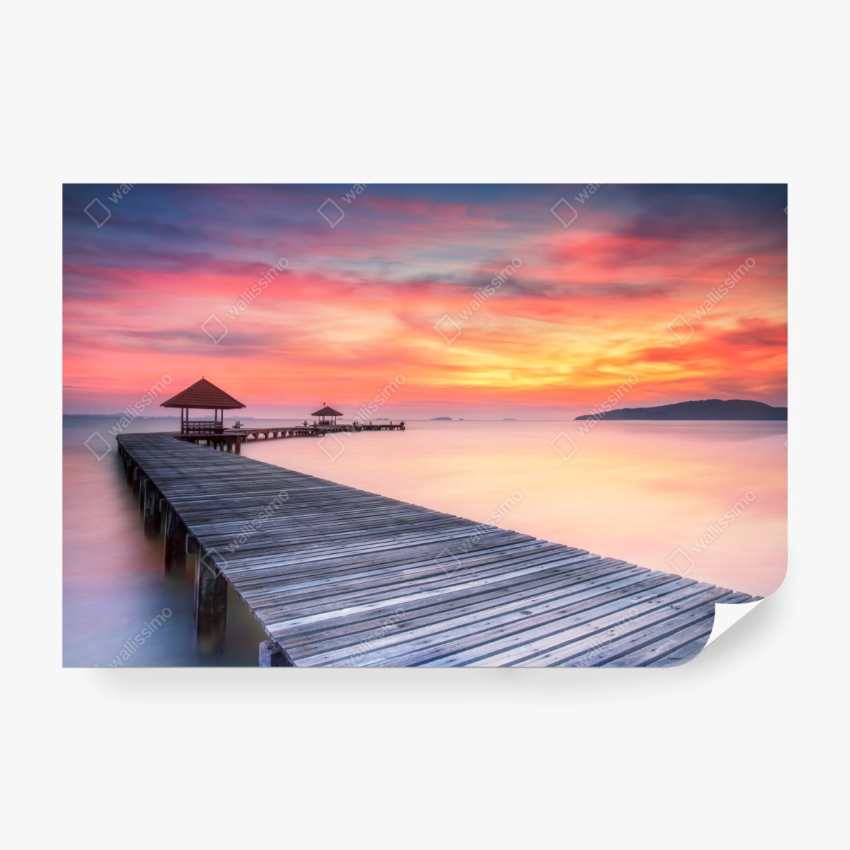 Fototapeta spokojny wschód słońca nad drewnianym molo – Wallissimo® Fototapeta spokojny wschód słońca nad drewnianym molo – Wallissimo®