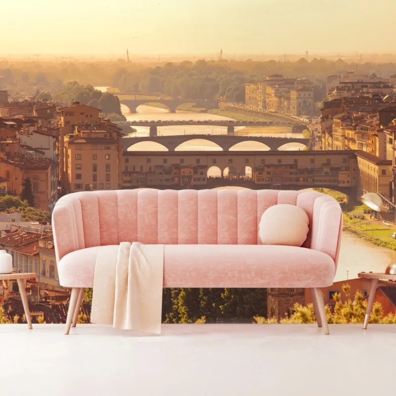 Fototapeta złoty zachód słońca nad Ponte Vecchio, Florencja – Wallissimo® Fototapeta złoty zachód słońca nad Ponte Vecchio, Florencja – Wallissimo®