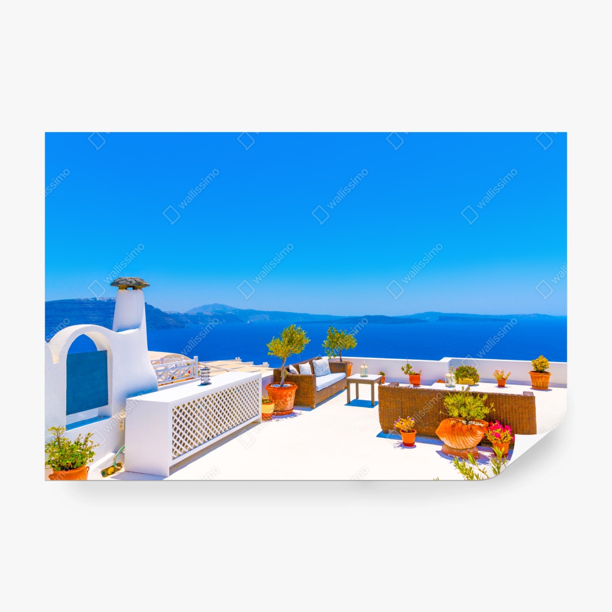 Fototapeta taras w Oia z widokiem na morze, Santorini – Wallissimo® Fototapeta taras w Oia z widokiem na morze, Santorini – Wallissimo®