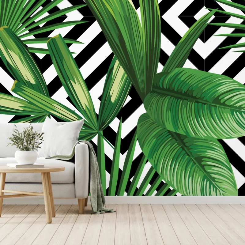 Fototapeta tropikalne liście z geometrycznym wzorem – Wallissimo®