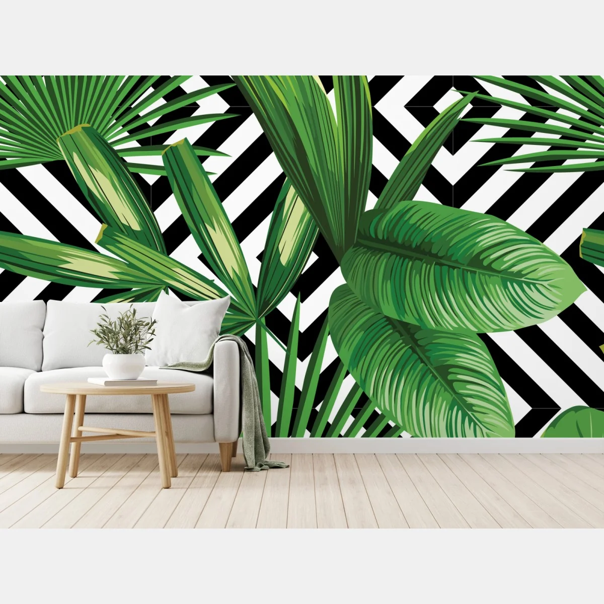 Fototapeta tropikalne liście z geometrycznym wzorem – Wallissimo®