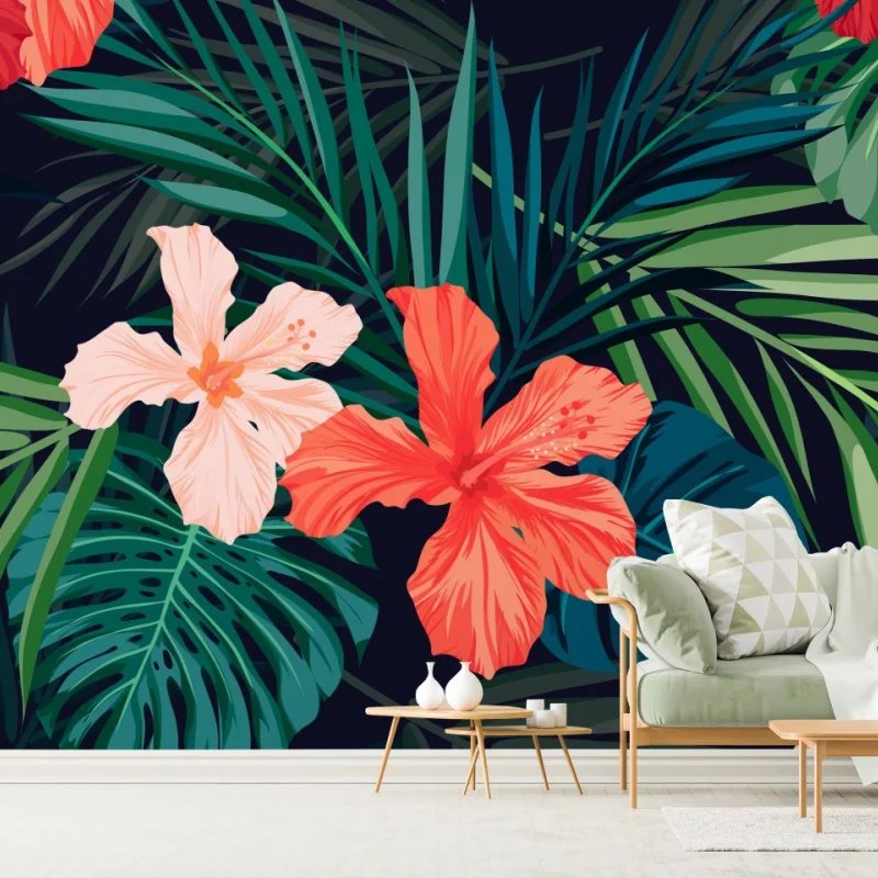Fototapeta tropikalny wzór z hibiskusem – Wallissimo® Fototapeta tropikalny wzór z hibiskusem – Wallissimo®