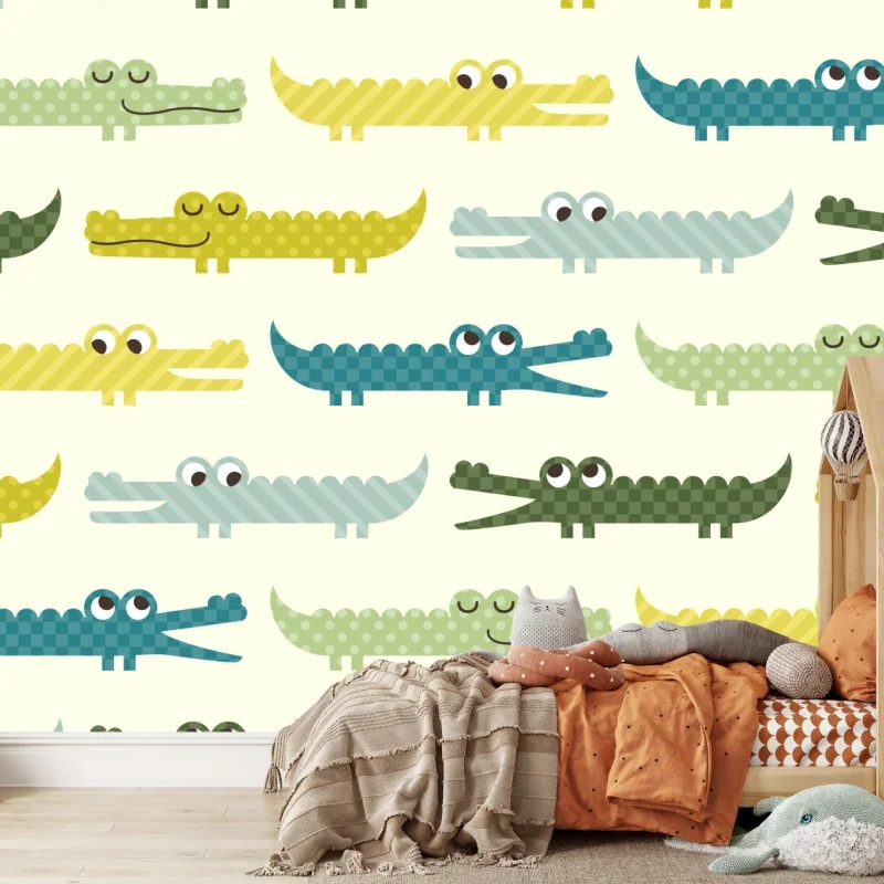 Fototapeta wesoły wzór krokodyli do pokoju dziecięcego – Wallissimo®