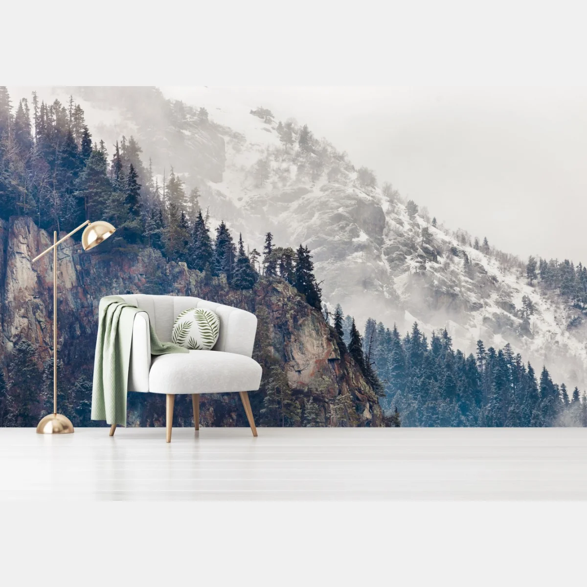 Fototapeta mglista góra z urwiskiem i sosnowym lasem – Wallissimo® Fototapeta mglista góra z urwiskiem i sosnowym lasem – Wallissimo®
