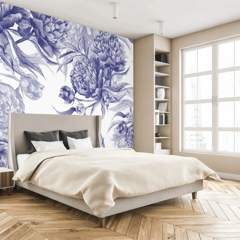 Fototapeta niebieskie peonie w stylu botanicznym – Wallissimo® Fototapeta niebieskie peonie w stylu botanicznym – Wallissimo®