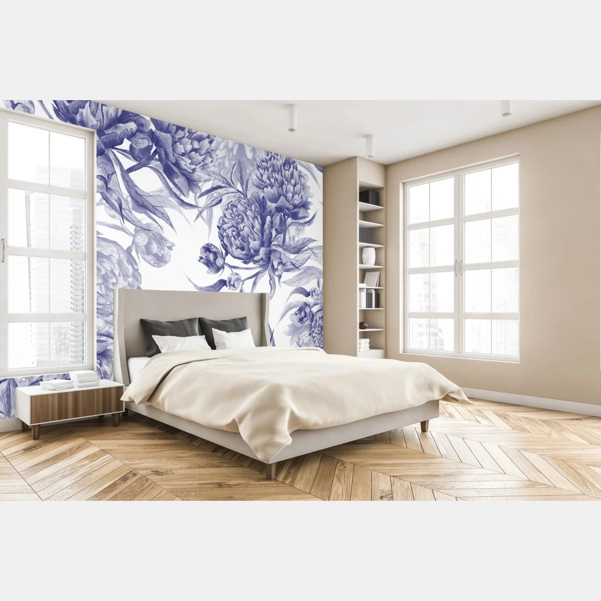 Fototapeta niebieskie peonie w stylu botanicznym – Wallissimo® Fototapeta niebieskie peonie w stylu botanicznym – Wallissimo®