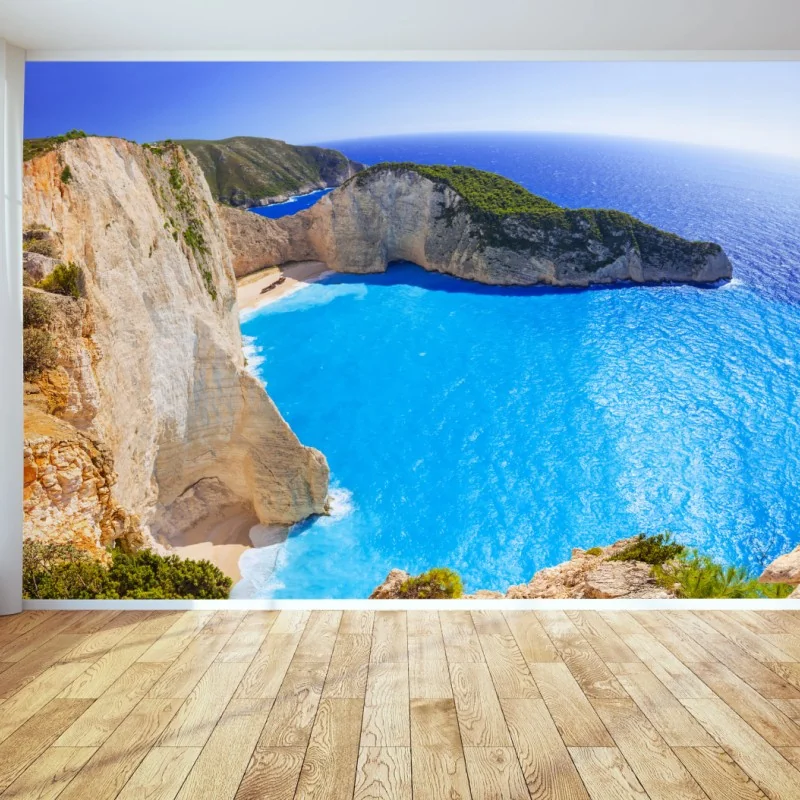 Fototapeta turkusowa panorama klifu i plaży – Wallissimo® Fototapeta turkusowa panorama klifu i plaży – Wallissimo®