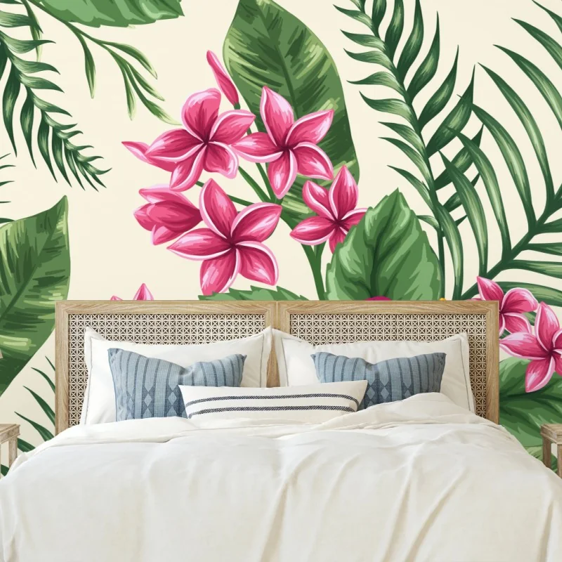 Fototapeta tropikalny wzór z różowym hibiskusem – Wallissimo® Fototapeta tropikalny wzór z różowym hibiskusem – Wallissimo®