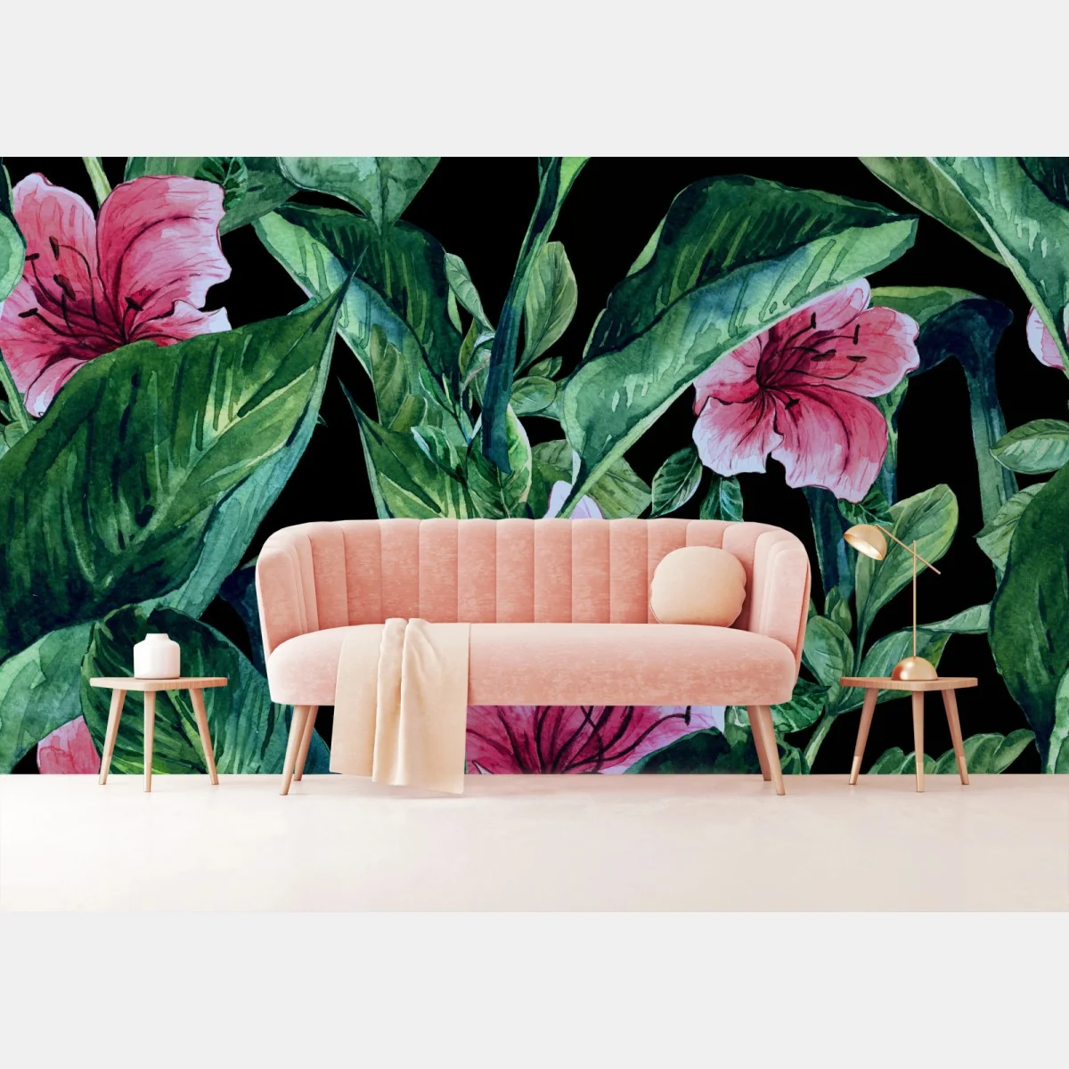 Fototapeta różowe akwarelowe kwiaty na czarnym tle – Wallissimo® Fototapeta różowe akwarelowe kwiaty na czarnym tle – Wallissimo®