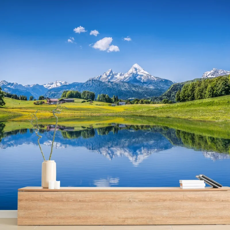 Fototapeta alpejskie odbicie: spokojny krajobraz górski – Wallissimo® Fototapeta alpejskie odbicie: spokojny krajobraz górski – Wallissimo®
