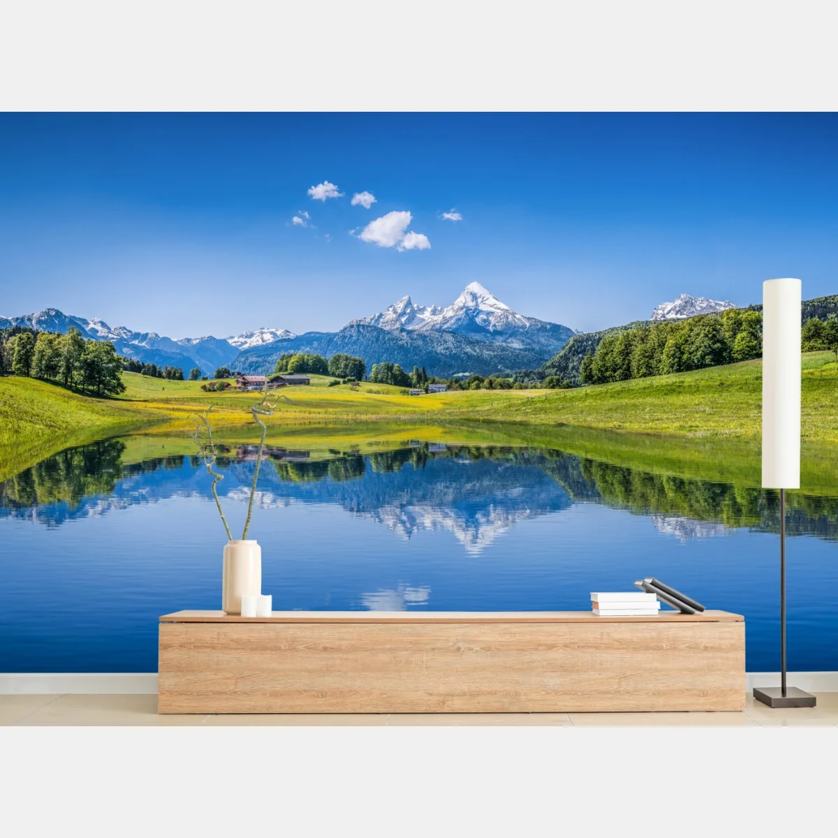 Fototapeta alpejskie odbicie: spokojny krajobraz górski – Wallissimo® Fototapeta alpejskie odbicie: spokojny krajobraz górski – Wallissimo®