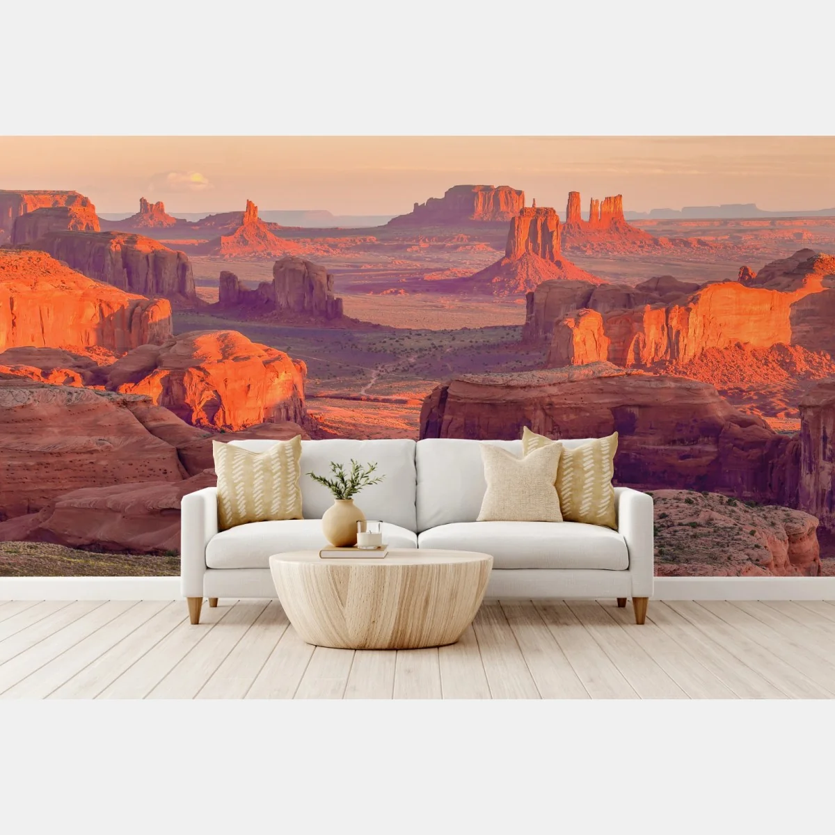 Fototapeta zachód słońca nad Monument Valley z Hunts Mesa – Wallissimo® Fototapeta zachód słońca nad Monument Valley z Hunts Mesa – Wallissimo®