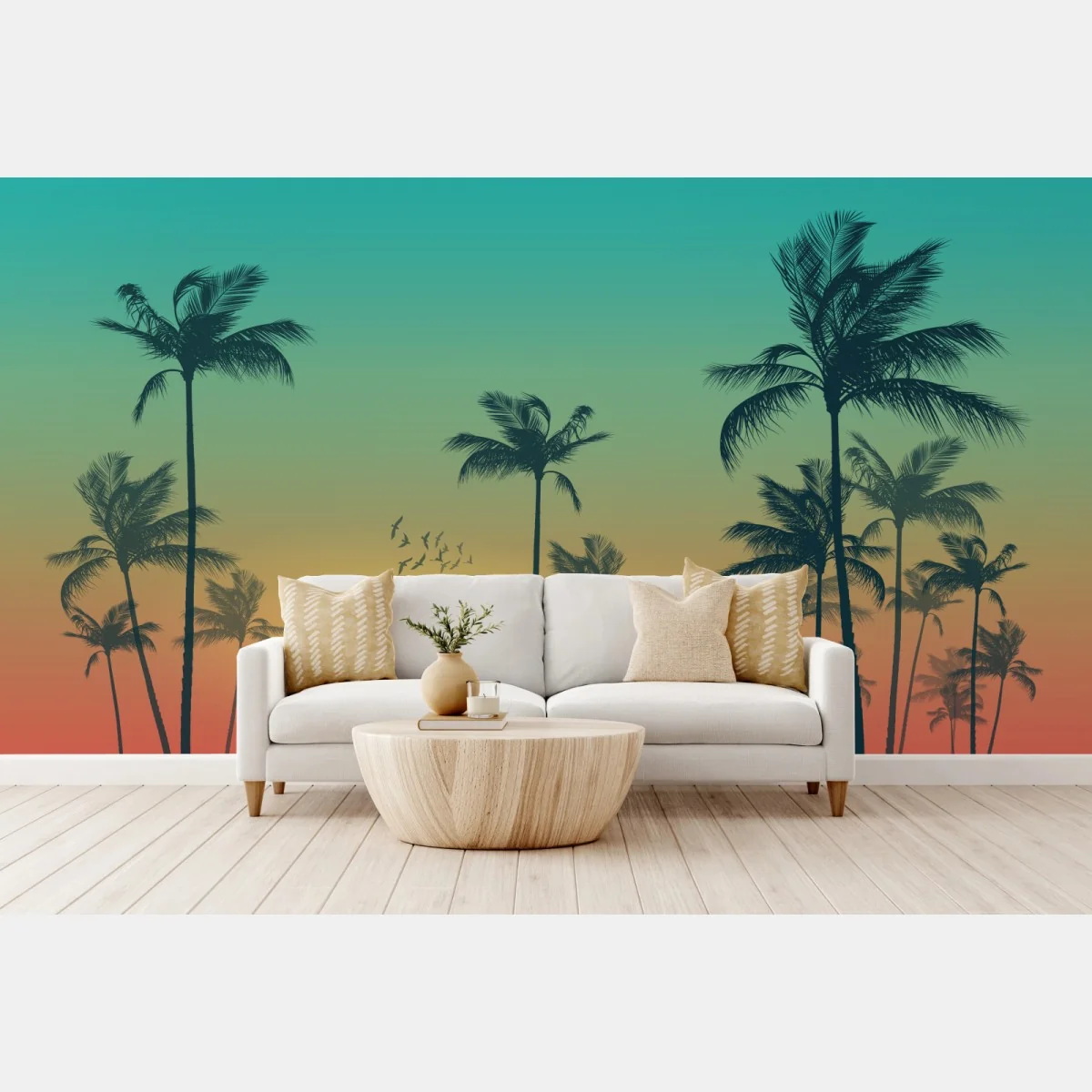 Fototapeta tropikalny zachód słońca z palmami – Wallissimo® Fototapeta tropikalny zachód słońca z palmami – Wallissimo®