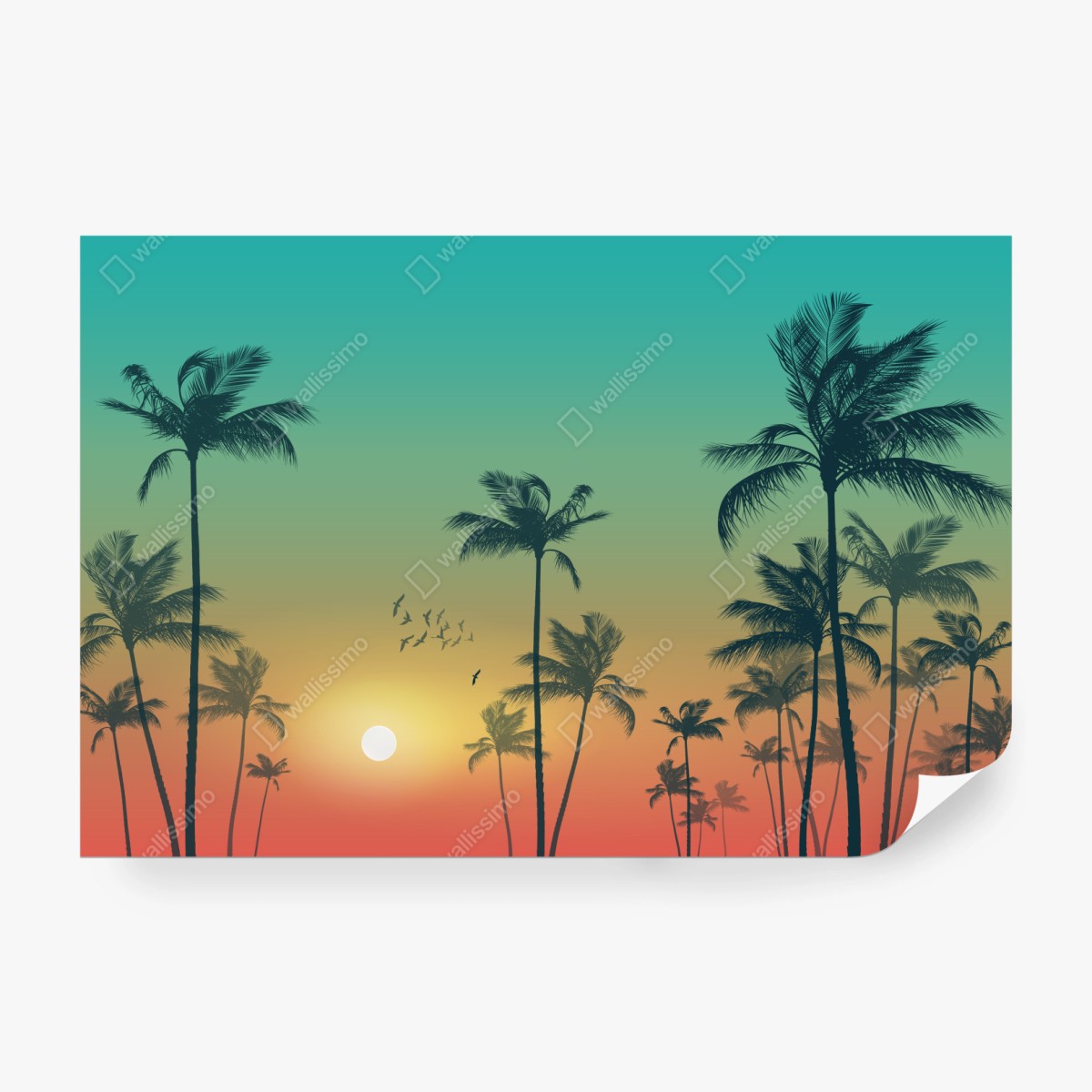 Fototapeta tropikalny zachód słońca z palmami – Wallissimo® Fototapeta tropikalny zachód słońca z palmami – Wallissimo®