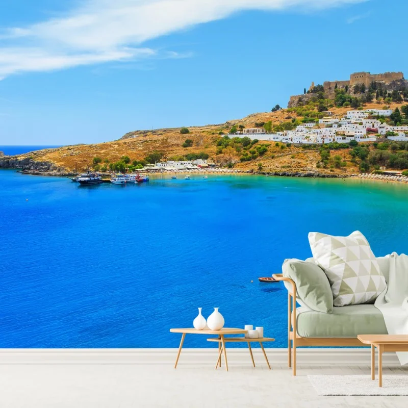 Fototapeta słoneczna zatoka z nadmorskim miasteczkiem – Wallissimo® Fototapeta słoneczna zatoka z nadmorskim miasteczkiem – Wallissimo®