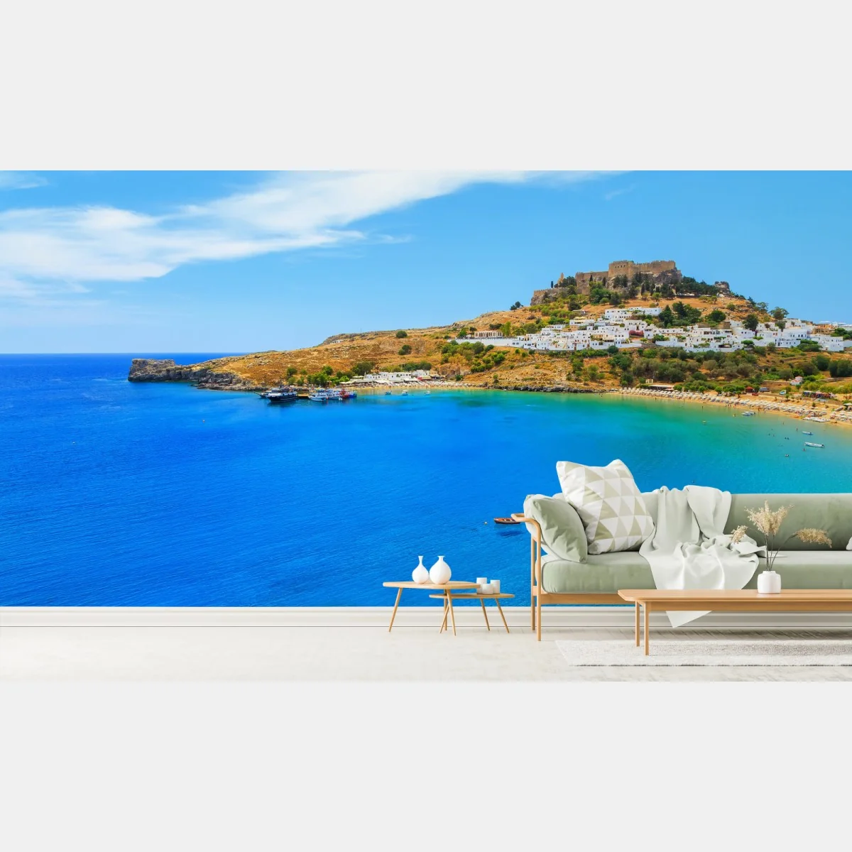 Fototapeta słoneczna zatoka z nadmorskim miasteczkiem – Wallissimo® Fototapeta słoneczna zatoka z nadmorskim miasteczkiem – Wallissimo®