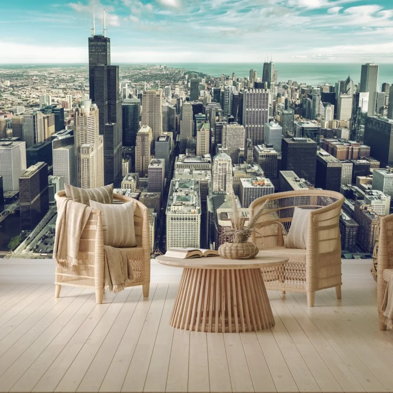 Fototapeta Chicago panorama miasta z lotu ptaka w turkusowych tonach – Wallissimo® Fototapeta Chicago panorama miasta z lotu ptaka w turkusowych tonach – Wallissimo®