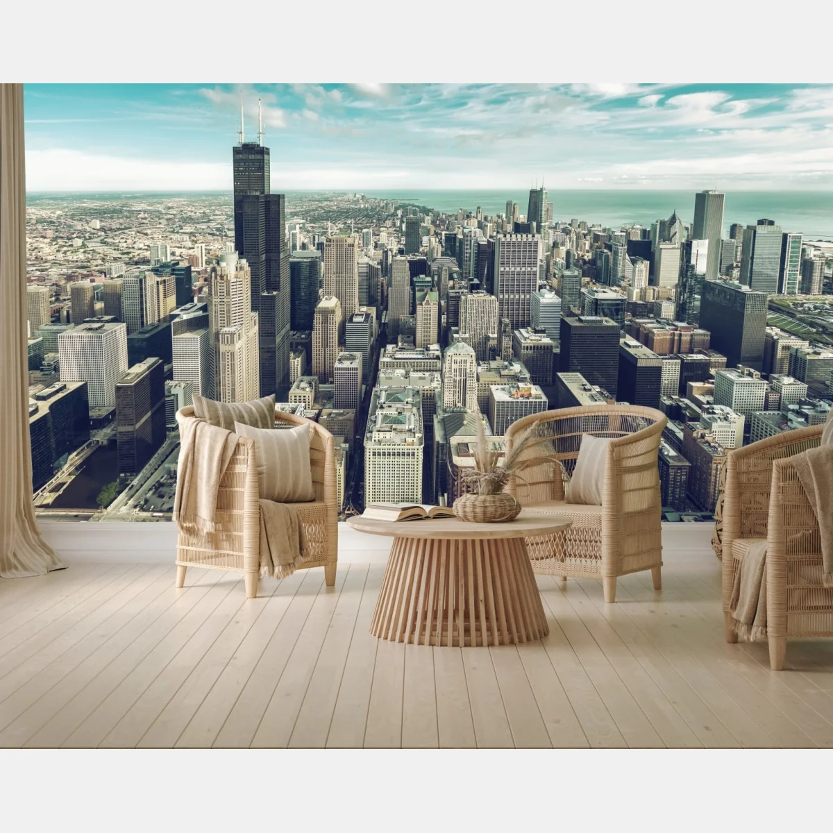 Fototapeta Chicago panorama miasta z lotu ptaka w turkusowych tonach – Wallissimo® Fototapeta Chicago panorama miasta z lotu ptaka w turkusowych tonach – Wallissimo®