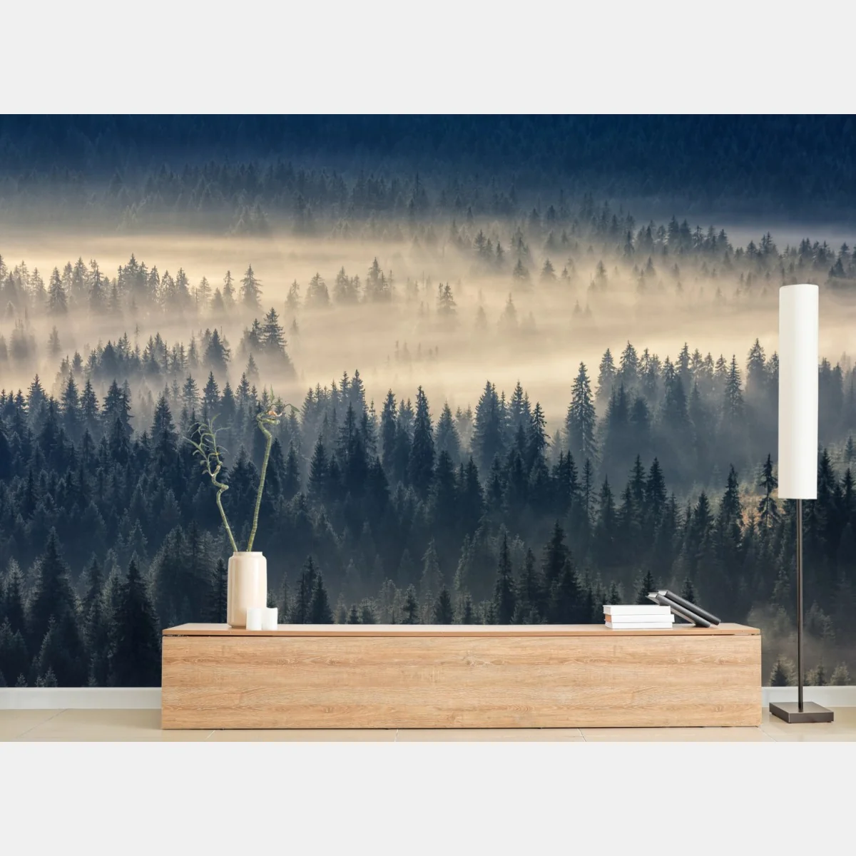 Fototapeta mglista dolina świerków o świcie – Wallissimo® Fototapeta mglista dolina świerków o świcie – Wallissimo®