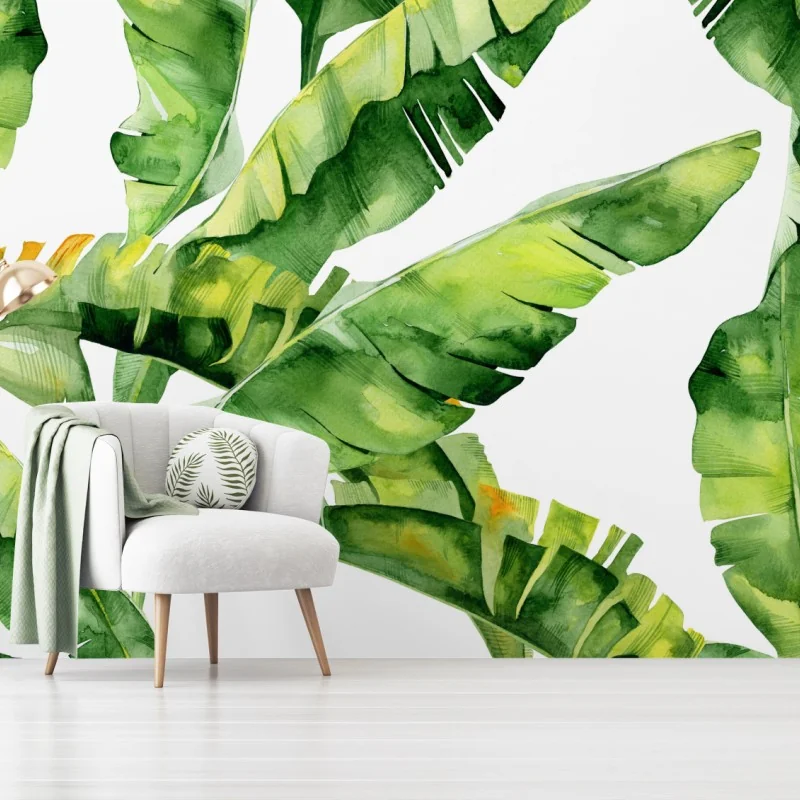 Fototapeta tropikalny wzór z liśćmi bananowca w akwareli – Wallissimo®