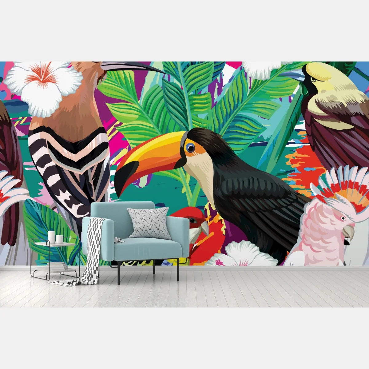 Fototapeta żywe tropikalne ptaki w dżungli – Wallissimo® Fototapeta żywe tropikalne ptaki w dżungli – Wallissimo®