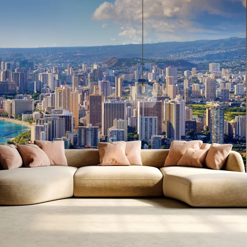 Fototapeta panoramiczny widok na nadmorskie miasto – Wallissimo® Fototapeta panoramiczny widok na nadmorskie miasto – Wallissimo®