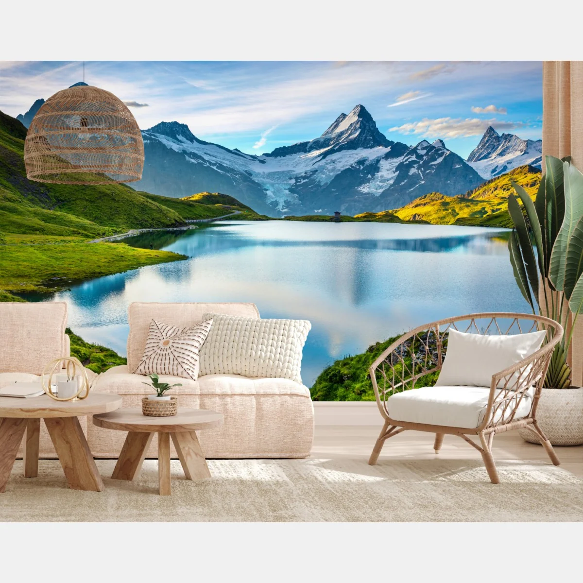 Fototapeta spokojne alpejskie jezioro pod szczytem Wetterhorn, Szwajcaria – Wallissimo® Fototapeta spokojne alpejskie jezioro pod szczytem Wetterhorn, Szwajcaria – Wallissimo®