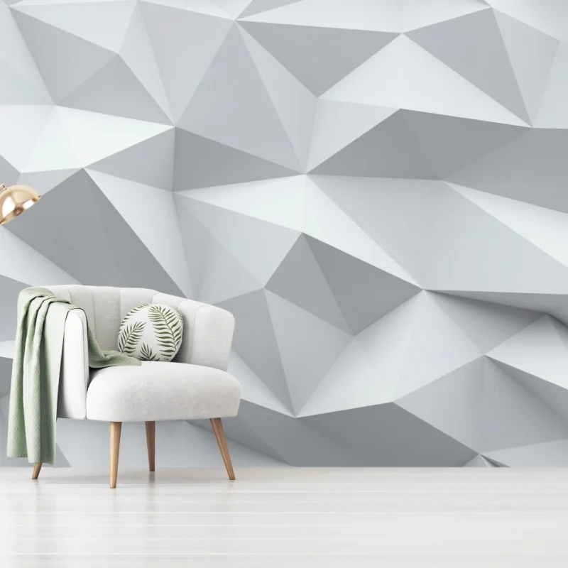 Fototapeta biały trójwymiarowy geometryczny wzór low-poly – Wallissimo®