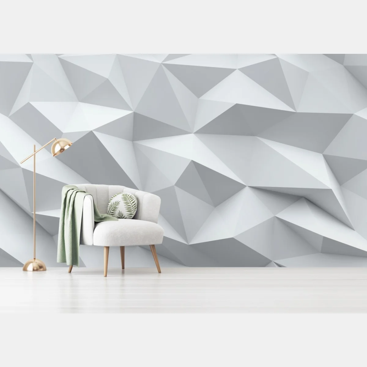 Fototapeta biały trójwymiarowy geometryczny wzór low-poly – Wallissimo®