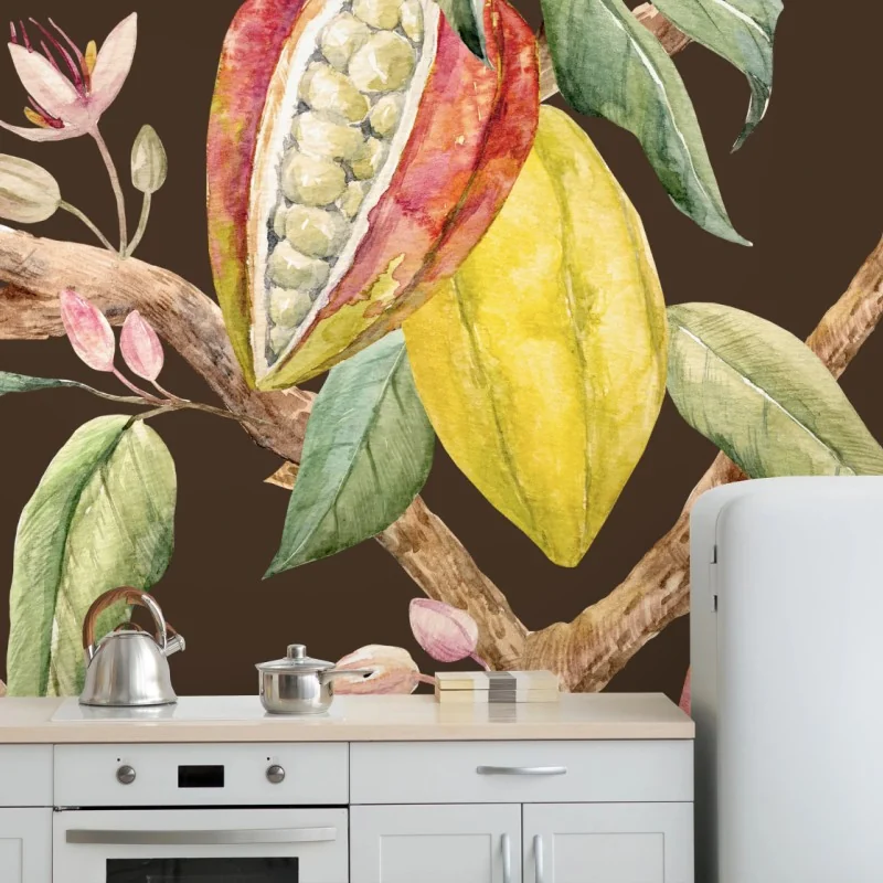 Fototapeta akwarelowy wzór strąków kakaowych – Wallissimo®