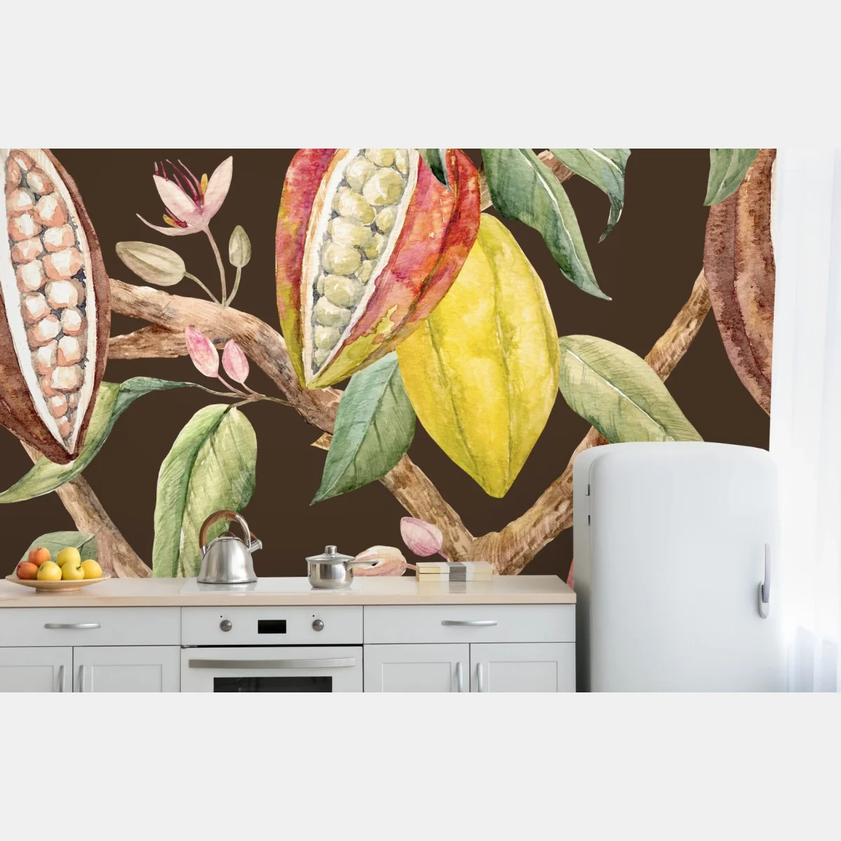 Fototapeta akwarelowy wzór strąków kakaowych – Wallissimo®